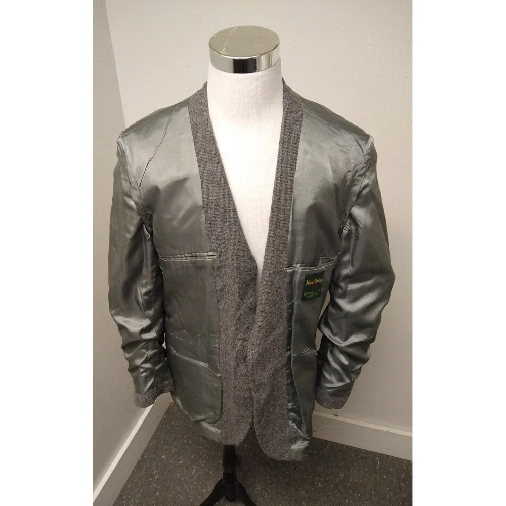 Hunt Valley Vintage Men's 44R Tweed Elbow Patches Gray Wool Blazer Jacket Coat